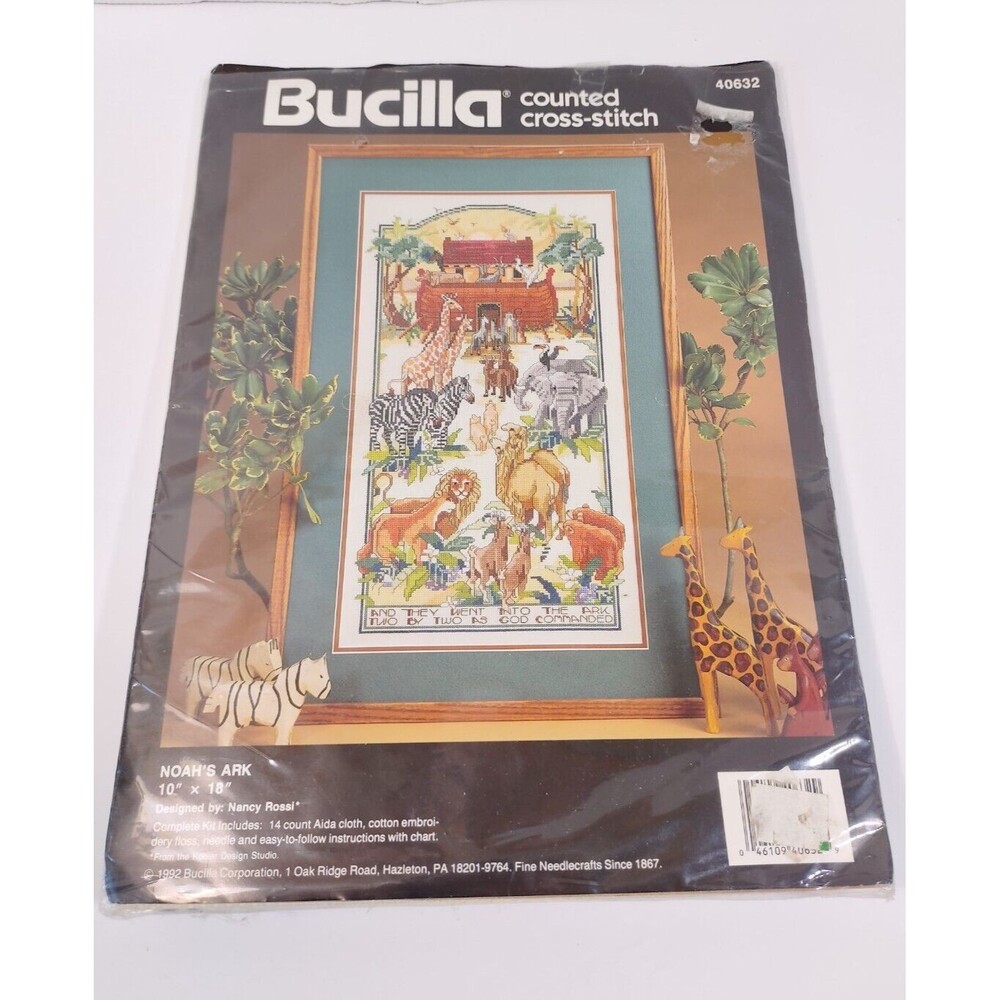 Bucilla Noah's Ark Kit 40632 Nancy Rossi Counted Cross Stitch 1992 10x18 open
